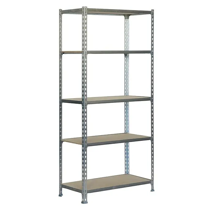 Simonrack Maderclick Estantería metálica Plus - L x An x Al: 30 x 100 x 200 cm, Capacidad de carga: 150 kg/balda, Número de baldas: 5 ud., Inserción, Galvanizado - Imagen de una estantería gris de alta resistencia con cinco estantes, ideal para almacenamiento en taller o sótano.