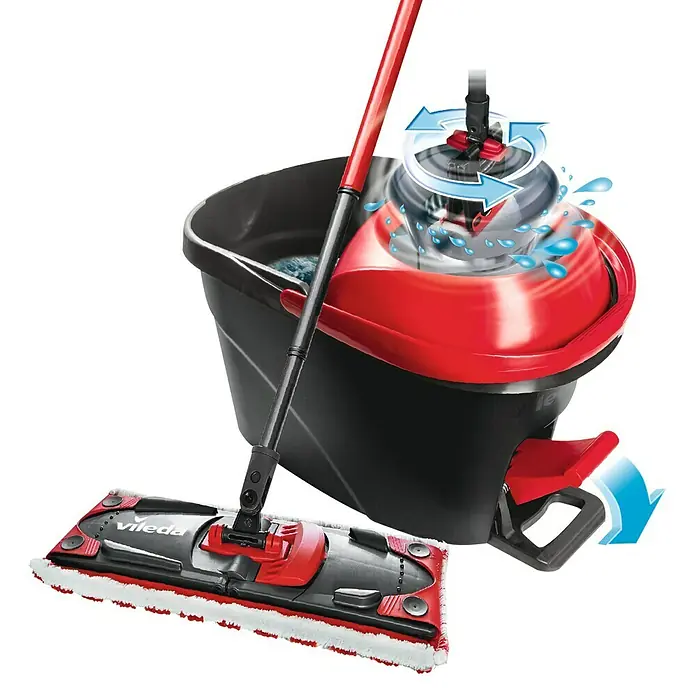 Vileda Ultramat Reinigungssystem & Eimer Turbo Set - 1 x Ultramat Eimer mit Auswringer und Fußpedal, 1 x Ultramat Wischer, 1 x Mikrofaserbezug
