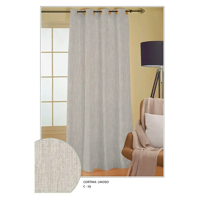 Cortina con ollaos Linoso Blackout - 140 x 260 cm, 100% poliéster, Piedra