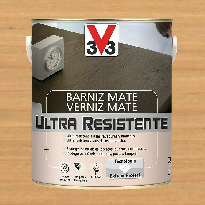 V33 Barniz para madera Mate Ultra Resistente - Roble claro, Mate, 2,5 l