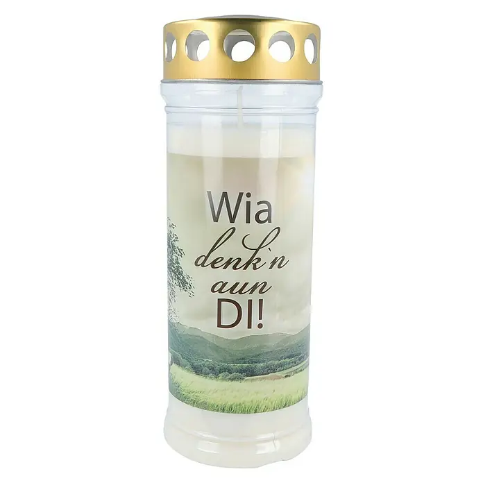 Hofer Friedlicht Grablicht Premium - Wia denk'n aun di, Ø x H: 7,1 x 22,7 cm