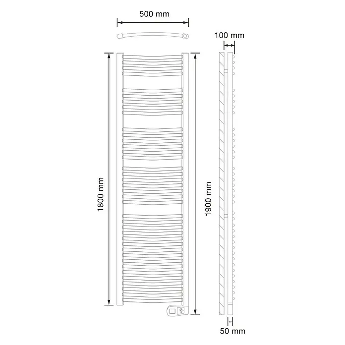 Rointe Radiador toallero eléctrico Sygma - An x Al: 50 x 190 cm, 1.000 W, Blanco, Display LC