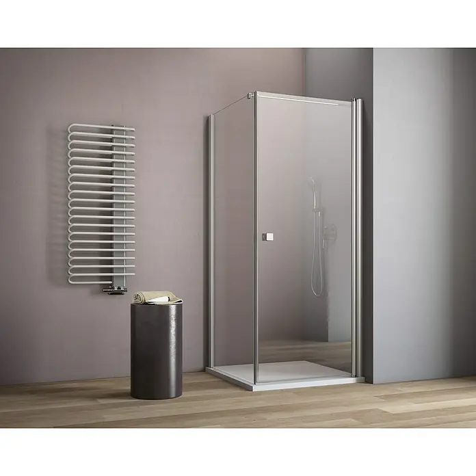 GEO Hit Eckdusche B-F100 - 90 x 90 x 202,2 cm, Beschichtet, DIN Anschlag: Rechts, Stärke: 6 mm, Silber - Vorderansicht