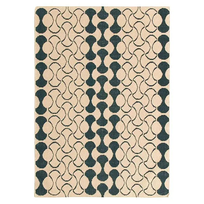 Alfombra Kilim mosaico indio - Beige/Negro, 110 x 60 cm, Lana