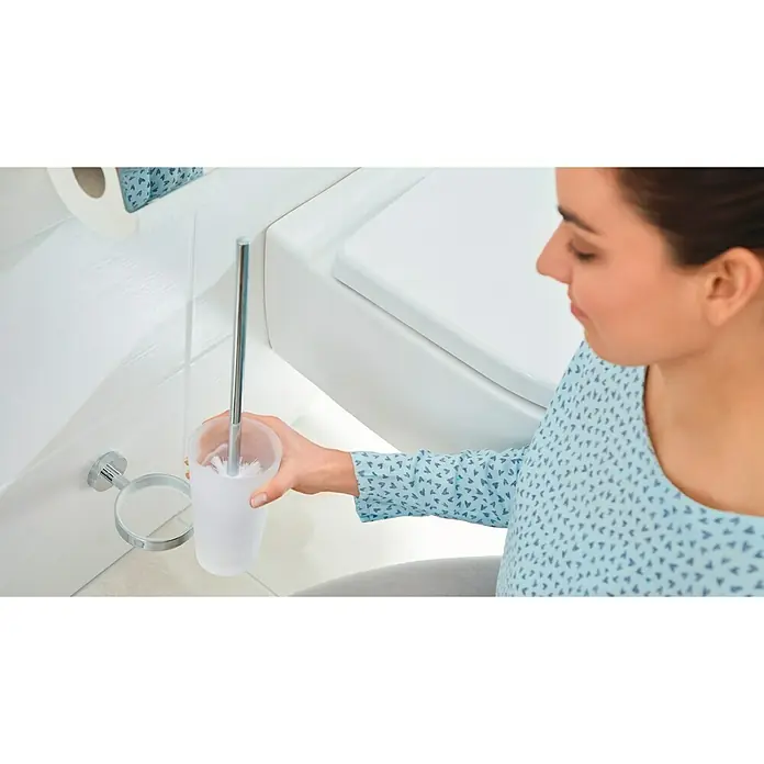 Tesa Hukk WC-Bürstengarnitur Smooz - Glas, Weiß, Chrom
