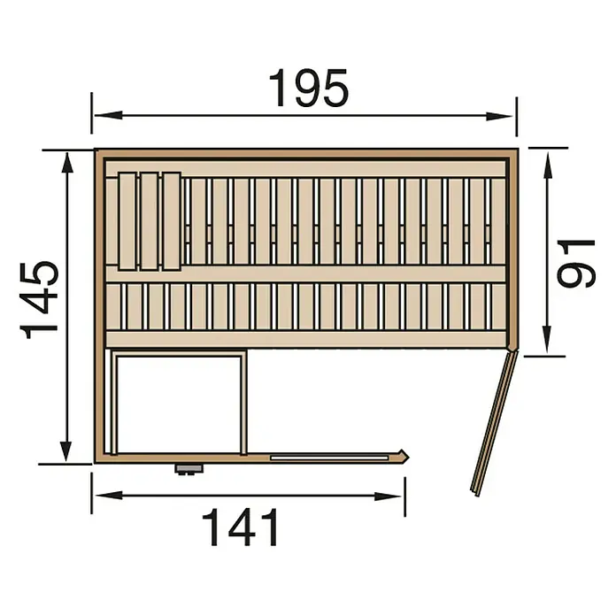 Weka Massivholzsauna Cubilis 1 GTF - Ohne Ofen, Inklusive Montageservice, 145 x 195 x 205 cm - Ansicht von oben