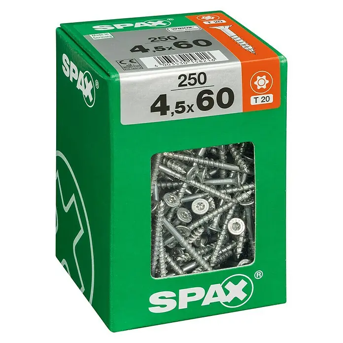 Spax Vijak za drvo torx T-Star plus - Promjer: 4,5 mm, Duljina: 60 mm, Upuštena glava, T-Star plus, Multifunkcionalna primjena u zatvorenom - Pogled s lijeve strane