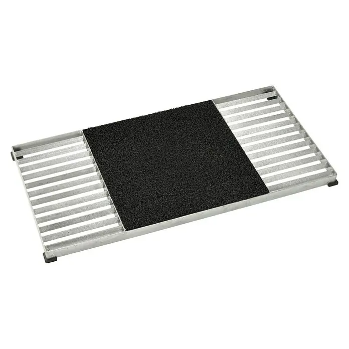 Plus Fußabtreter Cubic - 40 x 80 x 3,5 cm, Schwarz, Silber, Ausführung: Kokosmatte mittig - Ansicht von oben