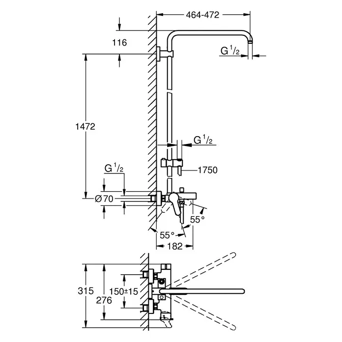 Grohe Duschsystem Euphoria - Lochabstand: 147,1 cm, Chrom