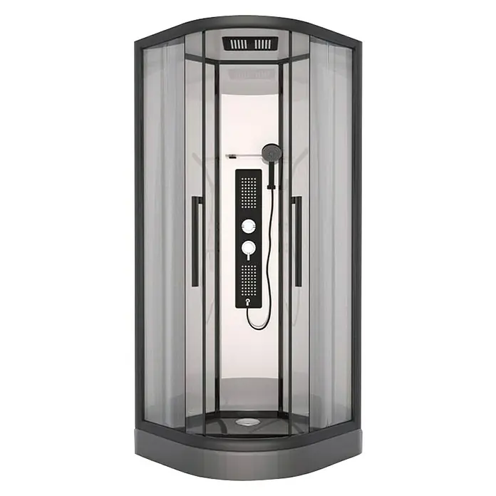 Designdusche Indus - 90 x 90 x 215 cm, Gebogen, Anthrazit/Silbergrau - Vorderansicht