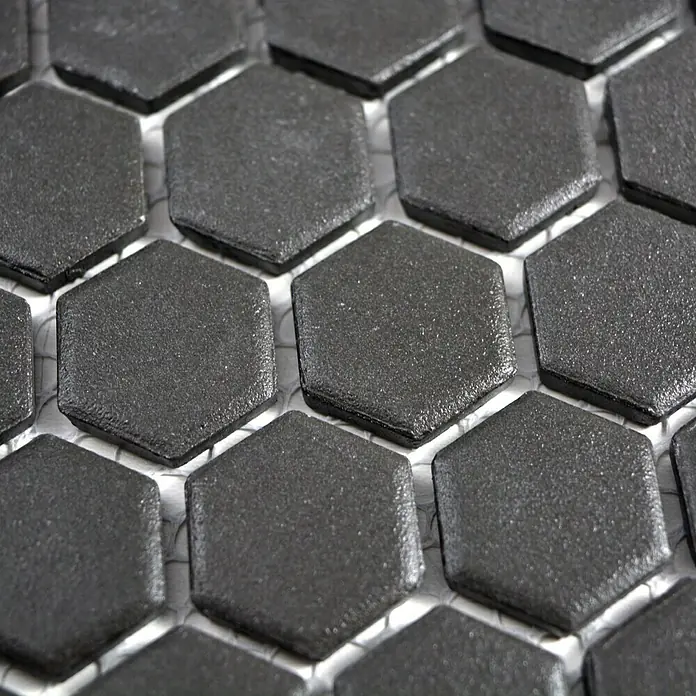 Mosaikfliese Hexagon Uni CU HX089 - 26 x 30 cm, Schwarz, Matt - Detailaufnahme