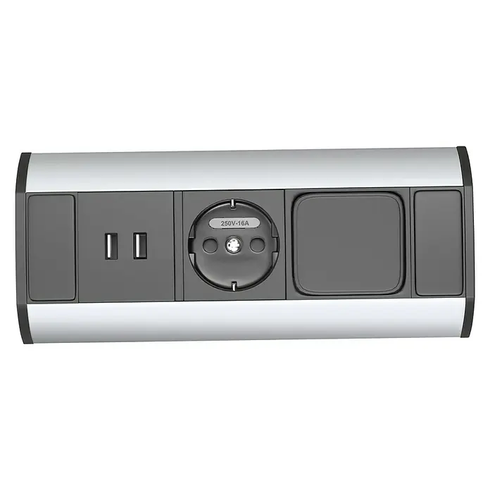 Camargue Espacio Schalterkombination - 16 A, Kunststoff, 2 USB-Anschlüsse - Vorderansicht