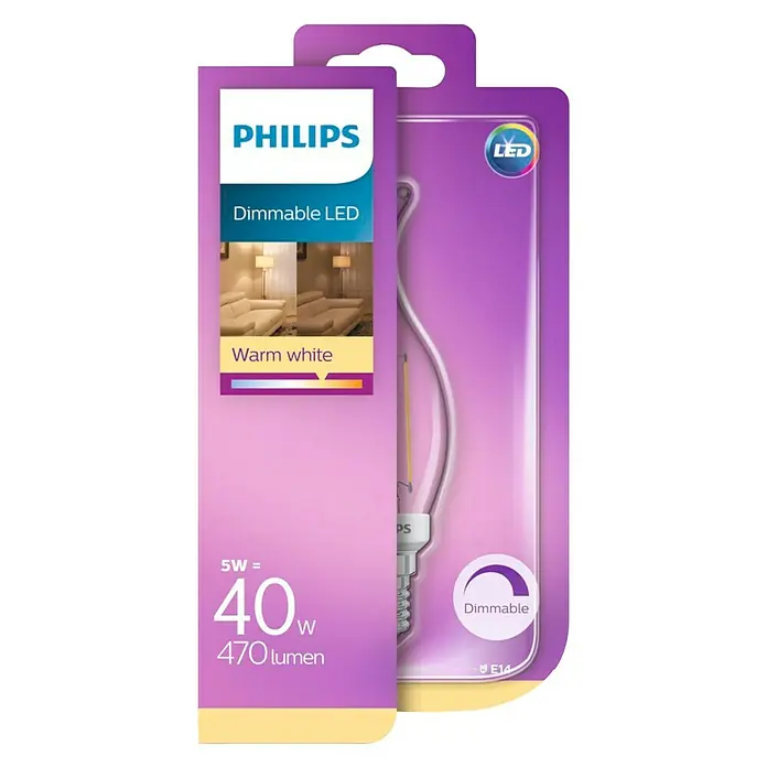 Philips Bombilla LED Vintage - 5 W, E14, Color de luz: Blanco cálido, Vela