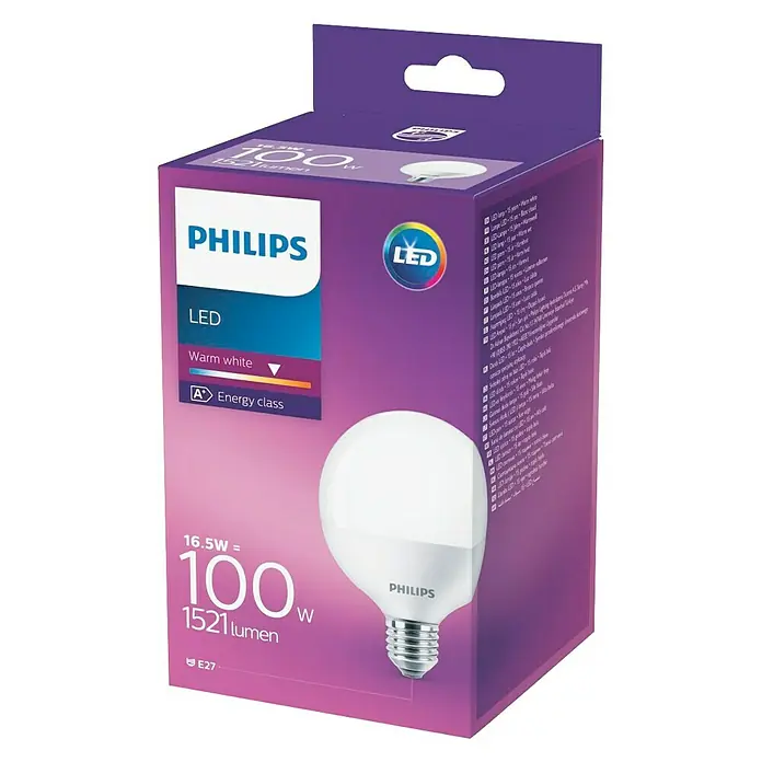 Philips Bombilla LED Globo - 16,5 W, E27, Color de luz: Blanco cálido, Globo