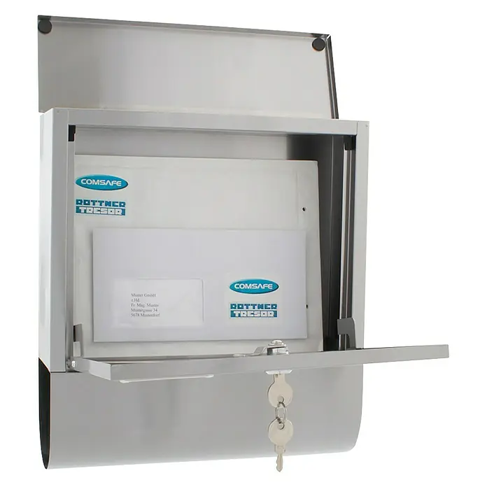 Rottner Briefkasten Costa - Metall, 10 x 30,5 x 33,5 cm, Edelstahl