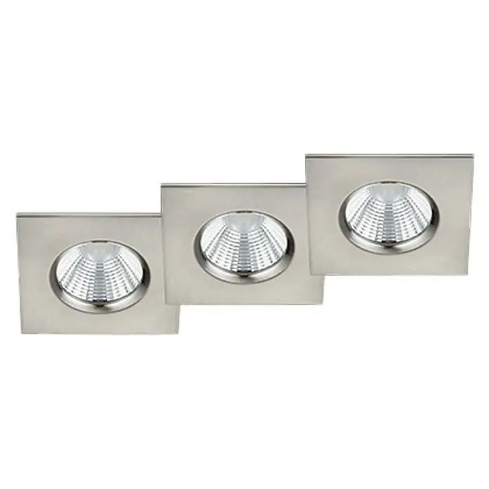 Trio Lighting Set de focos LED empotrables Zagros cuadrado - 3 × 5,5 W, Color de luz: Blanco cálido, L x An x Al: 6,5 x 8,5 x 8,5 cm, Níquel mate