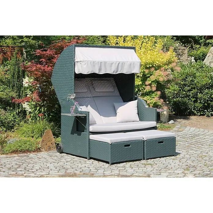 Leco Strandkorb Katja - 146 x 138 x 197 cm, Lichtgrau - Stimmungsaufnahme