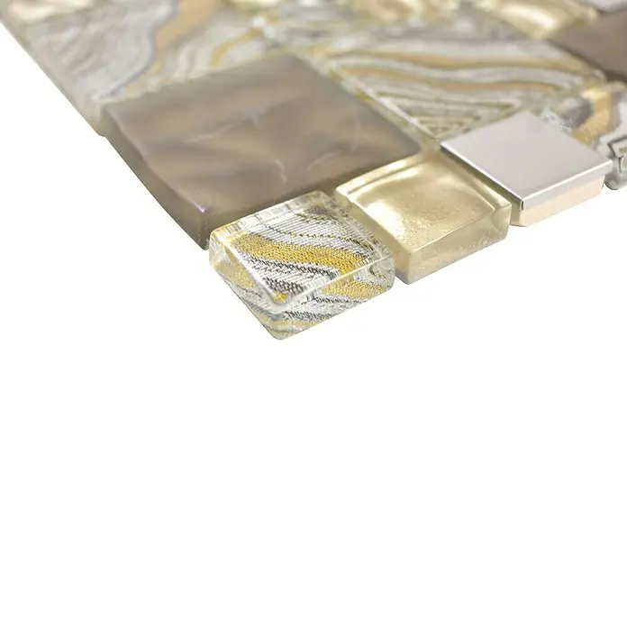 Mosaikfliese Crystal Mix XCM NIKO40 - 30 x 30 cm, Beige/Braun, Glänzend - Detailaufnahme