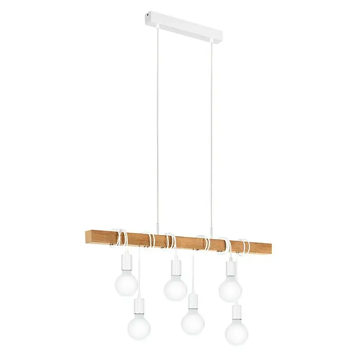 Eglo Townshend Pendelleuchte - B x H: 10 x 110 cm, Weiß/Braun - Vorderansicht