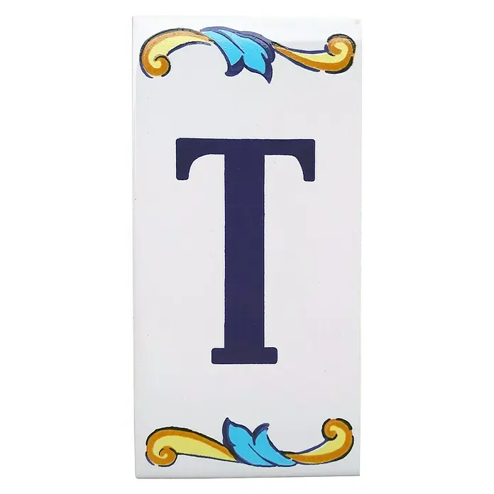 Azulejo de gres Letra T - 7,5 x 15 cm, Blanco, Azul, Amarillo, Brillante