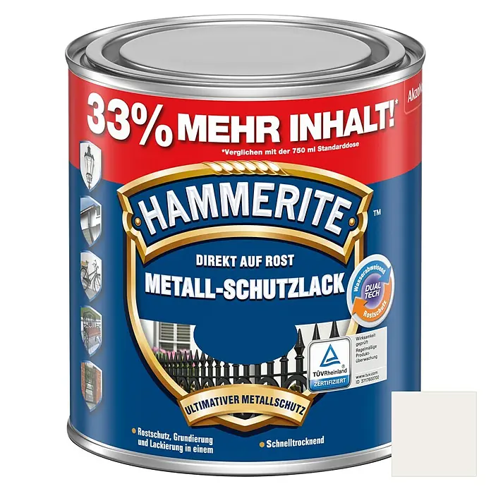 Hammerite Metall-Schutzlack - Weiß, 1 l, Glänzend, Lösemittelhaltig - Vorderansicht