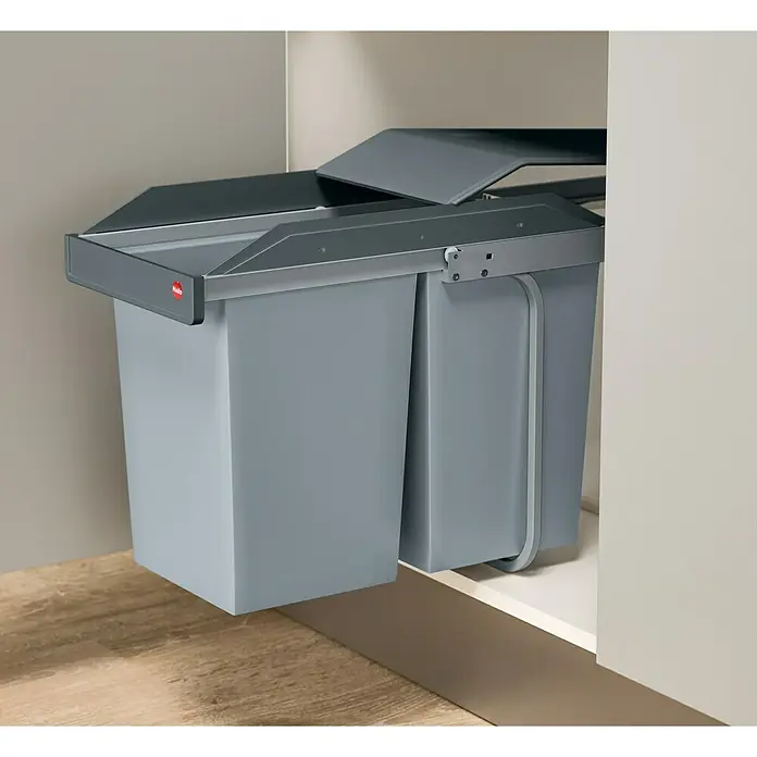Hailo Einbaumülleimer Multi-Box B30 - 2 x 14 l, Grau/Anthrazit, Rechteckig, Stahl - Rechte Seitenansicht