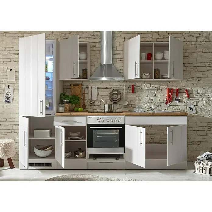 Respekta Premium Kuhinjski komplet - Širina: 270 cm, S električnim uređajima, Imitacija bijelog ariša