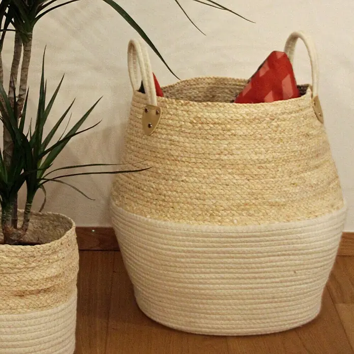 Flechtkorb - Ø x H: 30 x 49 cm, Maisblatt - Vorderansicht