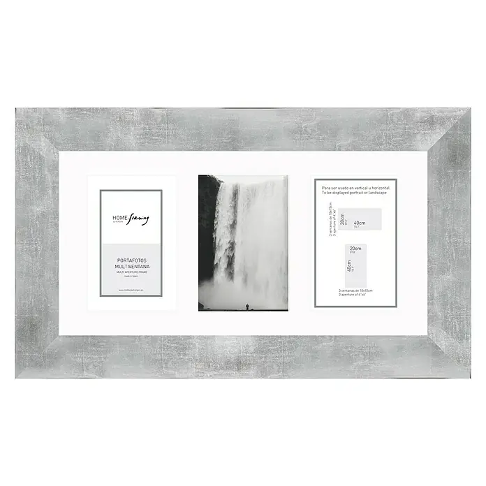Collagerahmen - Silber, 40 x 20 cm, 3 Fotoplatzhalter, Holz