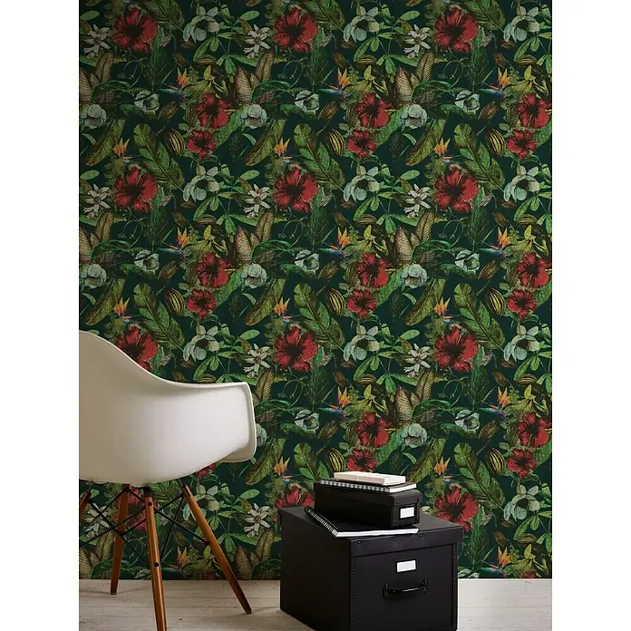 AS Creation Greenery Vliestapete Dschungelblüte - Bunt, Floral, 10,05 x 0,53 m - Stimmungsaufnahme