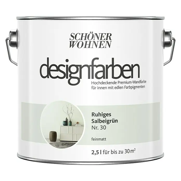 SCHÖNER WOHNEN-Farbe Wandfarbe Designfarbe - Ruhiges Salbeigrün, 2,5 l, Matt - Vorderansicht