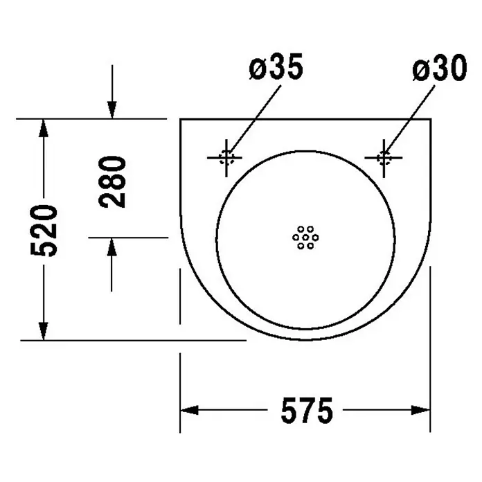 Duravit Architec Waschtisch Vital Med - 57,5 x 52 cm, Ohne Spezialglasur, Hahnloch: Links, Ohne Überlauf, Weiß - Skizze