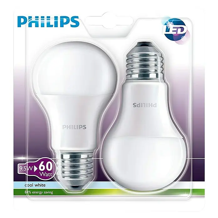 Philips Bombilla LED - 2 uds., E27, 9 W, Color de luz: Blanco neutro, No regulable