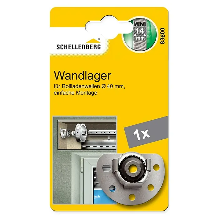 Schellenberg Wandlager Mini - 80 x 60 x 18 mm, Durchmesser Achtkantwelle: 40 mm