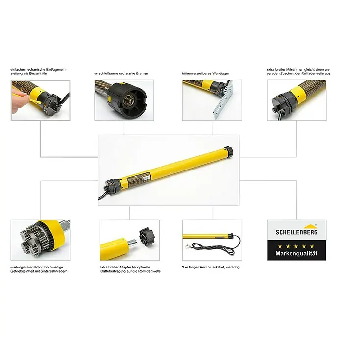 Schellenberg Rohrmotor Mini Standard - Max. Rollladenfläche: 6 m² bei Kunststoffrollläden, Einbaulänge: 500 mm, Zugkraft: 25 kg