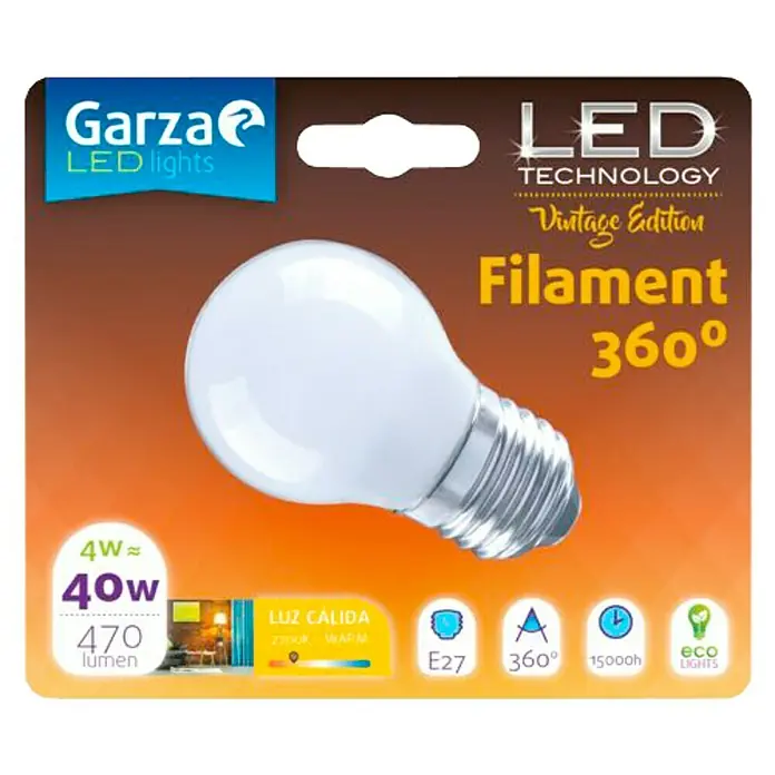 Garza Bombilla LED Vintage - 4 W, E27, Color de luz: Blanco cálido, No regulable, Redonda