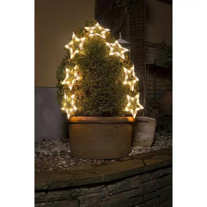 Konstsmide Led-lichtgordijn Ster - Buiten, 70 lampen, l x h: 10,72 x 1,18 m, Warm wit - Sfeeropname