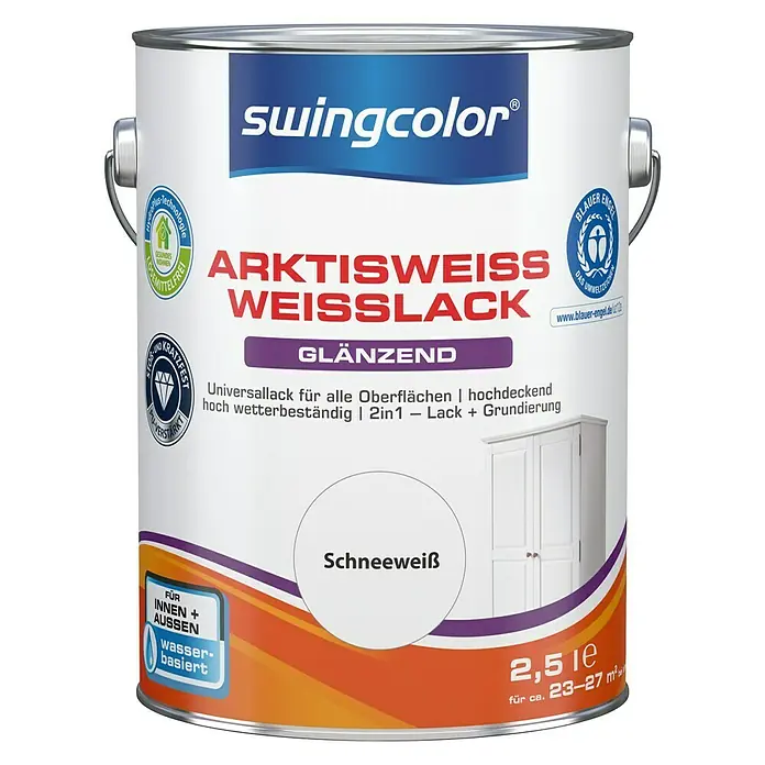 swingcolor Weißlack Arktisweiß - Schneeweiß, 2,5 l, Glänzend - Vorderansicht