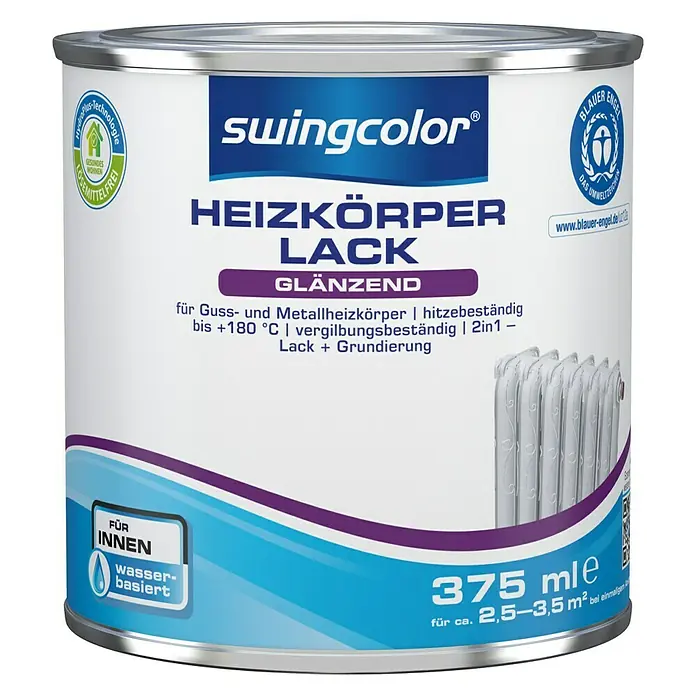 swingcolor Heizkörperlack Acryl - Weiß, 375 ml, Glänzend - Vorderansicht