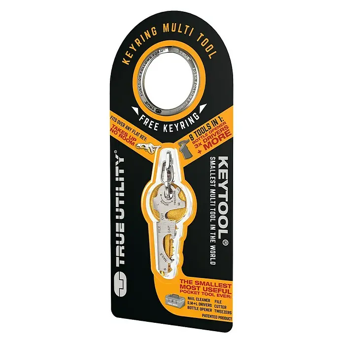 True Utility Herramienta multiuso Keytool - 8 funciones, Acero inoxidable - Vista frontal