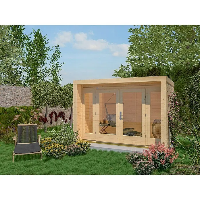 Weka Gartenhaus 263 - B x T: 305 x 250 cm, Holz, 6,93 m², Wandstärke: 28 mm, Natur - Stimmungsaufnahme