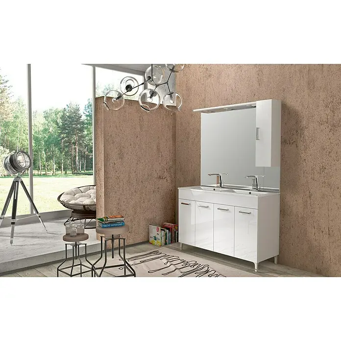 Baden Haus Badmöbel-Set Eva - Gesamtbreite Badmöbel: 120 cm, 5 -tlg., Weiß Hochglanz