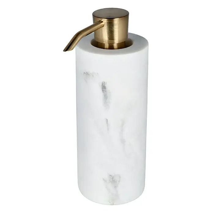 Camargue Seifenspender Marmel - Polyresin, Weiß/Gold - Elegante Seifenspender aus weißem Marmor mit goldenem Pumpkopf. Ideal für Bad und Küche, stilvoll und funktional.