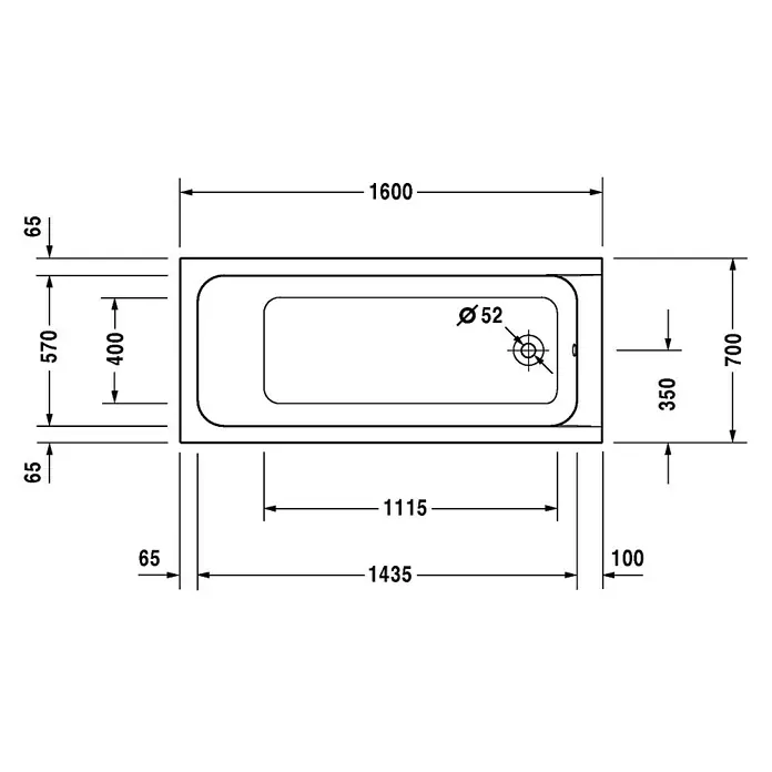 Duravit D-Code Badewanne - 160 x 70 cm, Ablauf: Fußende, Sanitäracryl, Weiß - Vorderansicht