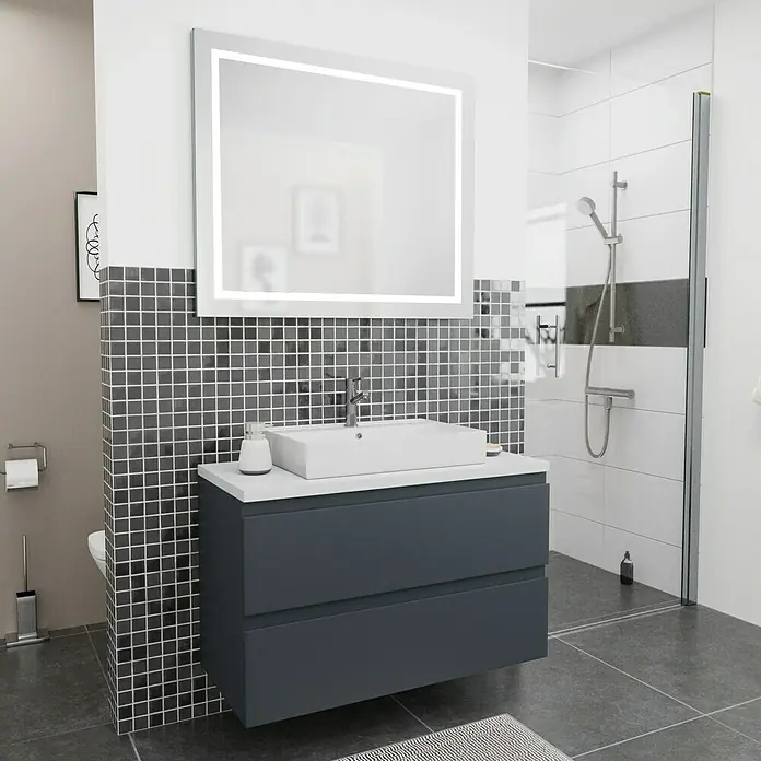 Camargue Espacio Kupaonski ormarić za nasadni umivaonik - 100 x 46 x 60 cm, 2 ladice, Gama antracit mat - Živopisni prikaz