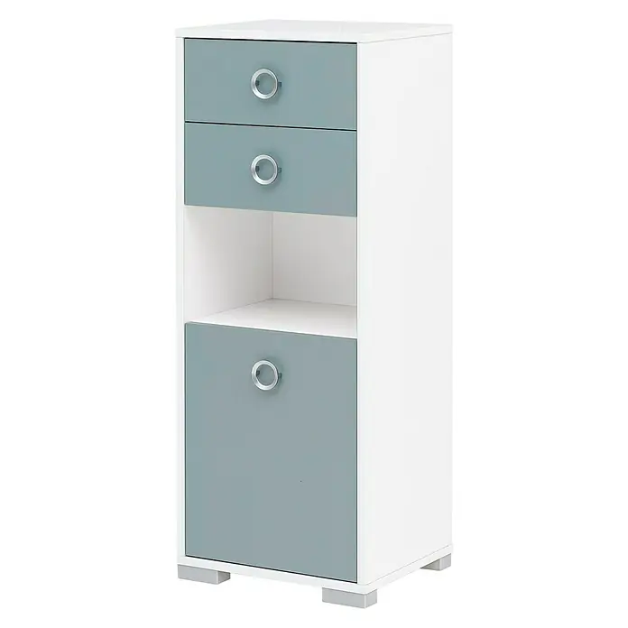 Schildmeyer Kimi Highboard - 40 x 33 x 105 cm, Weiß, Taubenblau - Rechte Seitenansicht