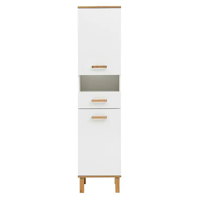 Schildmeyer Padua Hochschrank - 40 x 35 x 179 cm, Weiß/Eiche - Vorderansicht