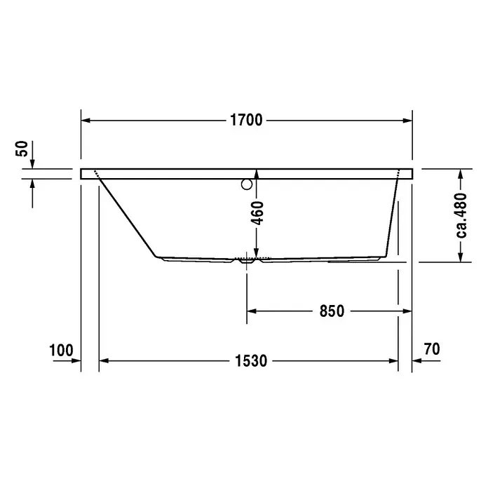 Duravit Vero Badewanne - 170 x 75 cm, Rückenschräge Links, Sanitäracryl, Weiß - Vorderansicht