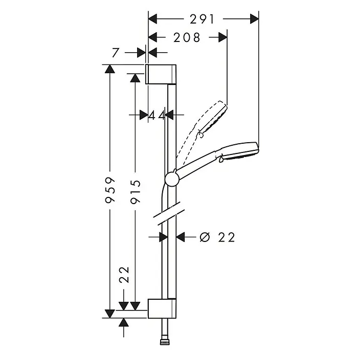 Hansgrohe Crometta Brausegarnitur 100 Vario - Lochabstand: 91,5 cm, Art Strahl: Rain, Normalstrahl, Shampoostrahl, Massagestrahl, Chrom/Weiß