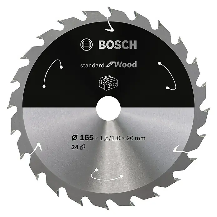Bosch Kreissägeblatt Standard for Wood - Durchmesser: 165 mm, Bohrung: 20 mm, Anzahl Zähne: 24 Zähne
